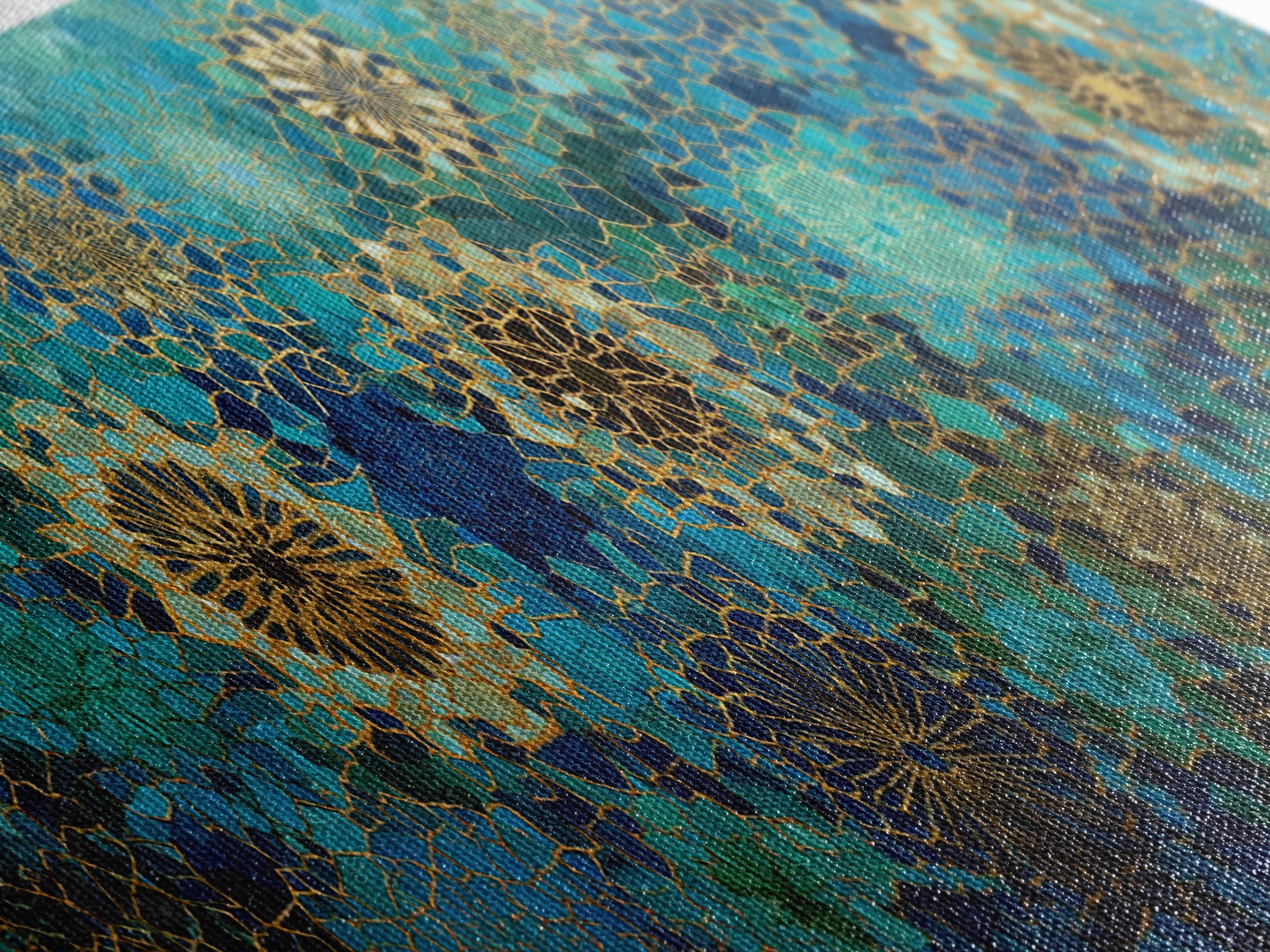 Intricate Green And Blue Moroccan Mosaic Pattern Abstract Wall Art Canvas Print For Exotic Home Decor Gift