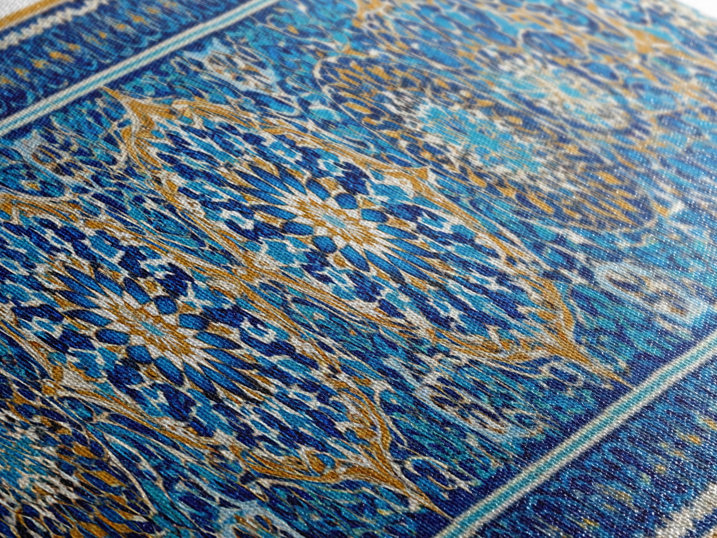 Detailed Handpainted Islamic Tile Blue And Gold Pattern Artwork Canvas Print For Moroccan Home Decor And Framed Wall Art