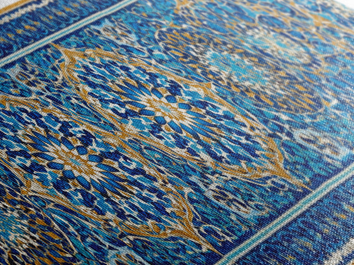 Detailed Handpainted Islamic Tile Blue And Gold Pattern Artwork Canvas Print For Moroccan Home Decor And Framed Wall Art