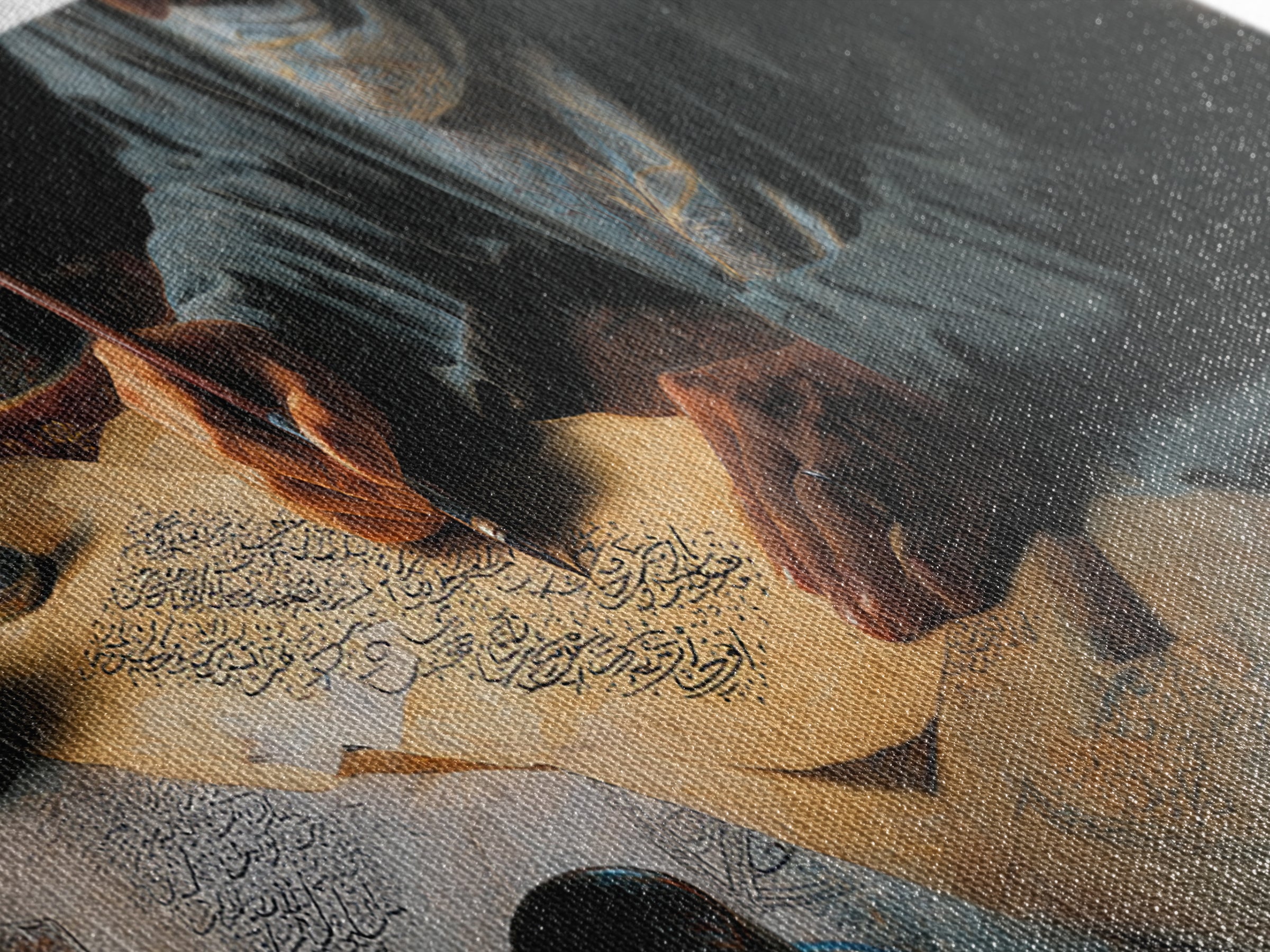Traditional Calligraphy Artist Writing Arabic Script On Ancient Parchment Wall Art