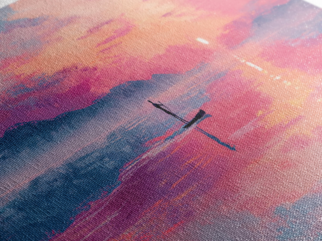 Serene Paddleboarder At Sunset With Pink Purple Sky Wall Art Canvas Print For Coastal Home Decor