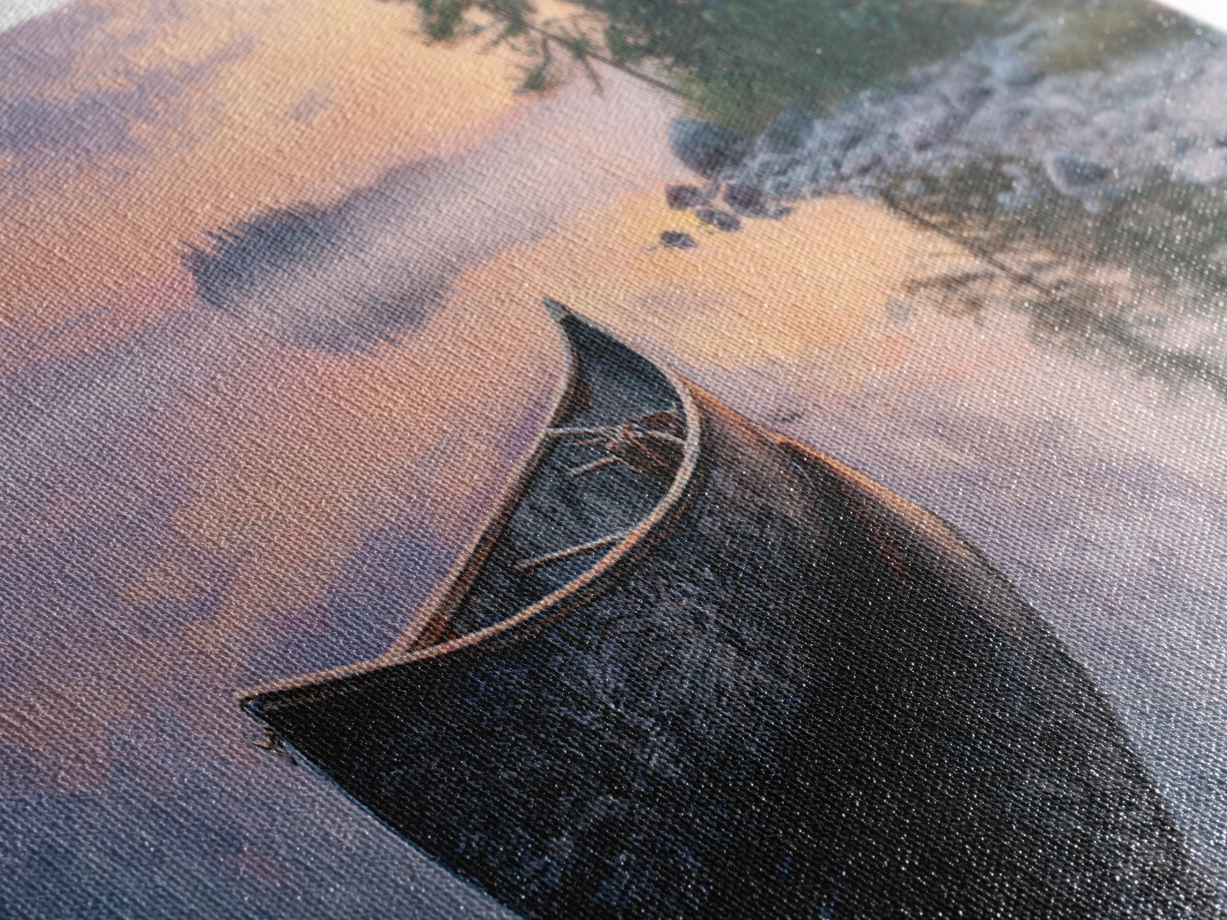 Peaceful Canoe At Sunrise On Misty Lake Landscape Wall Art Framed Canvas Print For Bedroom Or Living Room Decor
