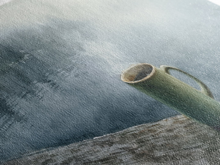 Steaming Coffee Mug On Misty Lake Wall Art, Cozy Cabin Decor, Coffee Bar Print, Rustic Kitchen Art, Serene Morning Landscape
