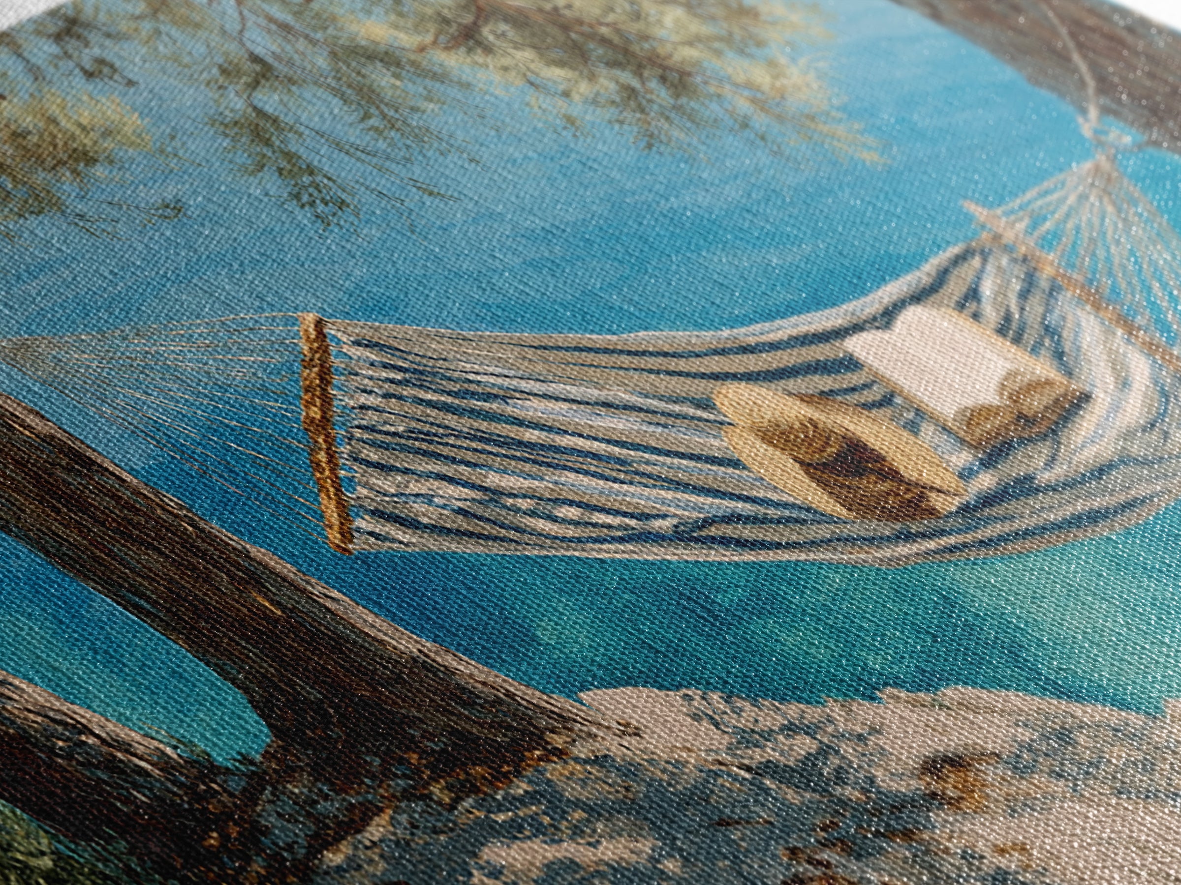 Coastal Hammock By Turquoise Water Wall Art, Beach House Canvas Print, Relaxing Nature Decor, Summer Lake House Gift For Her