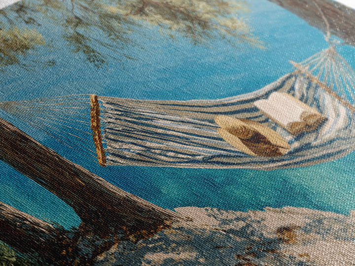 Coastal Hammock By Turquoise Water Wall Art, Beach House Canvas Print, Relaxing Nature Decor, Summer Lake House Gift For Her