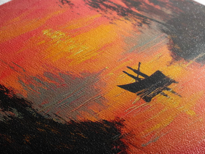 Orange Sunset Canoe Lake Wall Art, Romantic Nature Painting, Cabin Wall Art, Rustic Home Decor, Living Room Landscape Print
