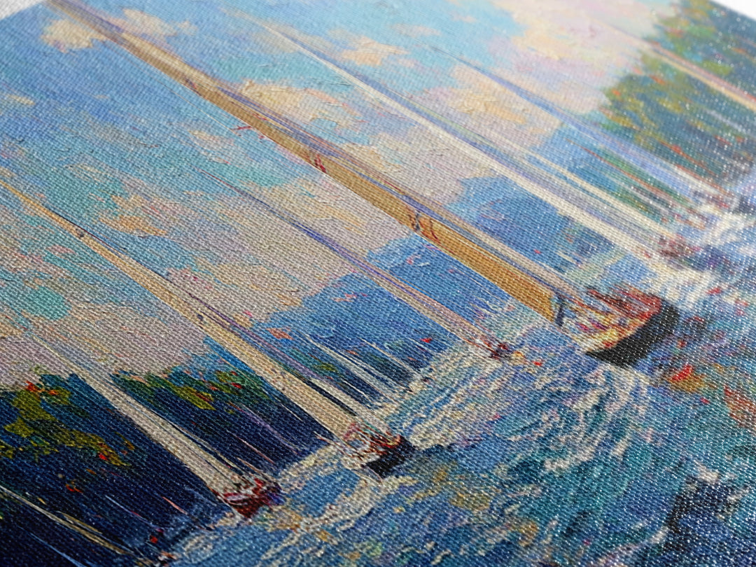 Impressionist Sailboat Regatta Canvas Print, Lake Seascape Wall Art, Nautical Coastal Decor For Living Room And Lake House Decor