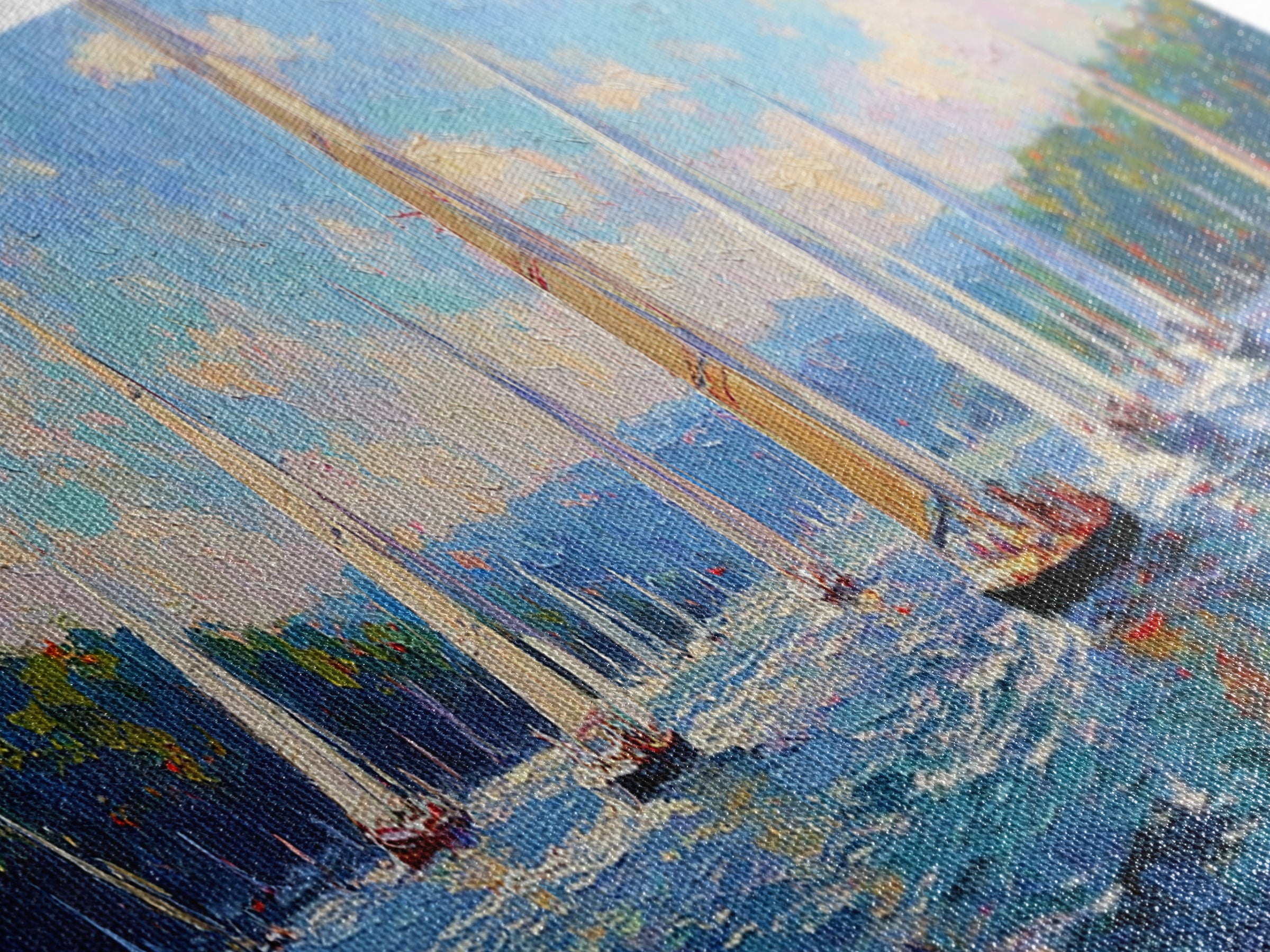 Impressionist Sailboat Regatta Canvas Print, Lake Seascape Wall Art, Nautical Coastal Decor For Living Room And Lake House Decor