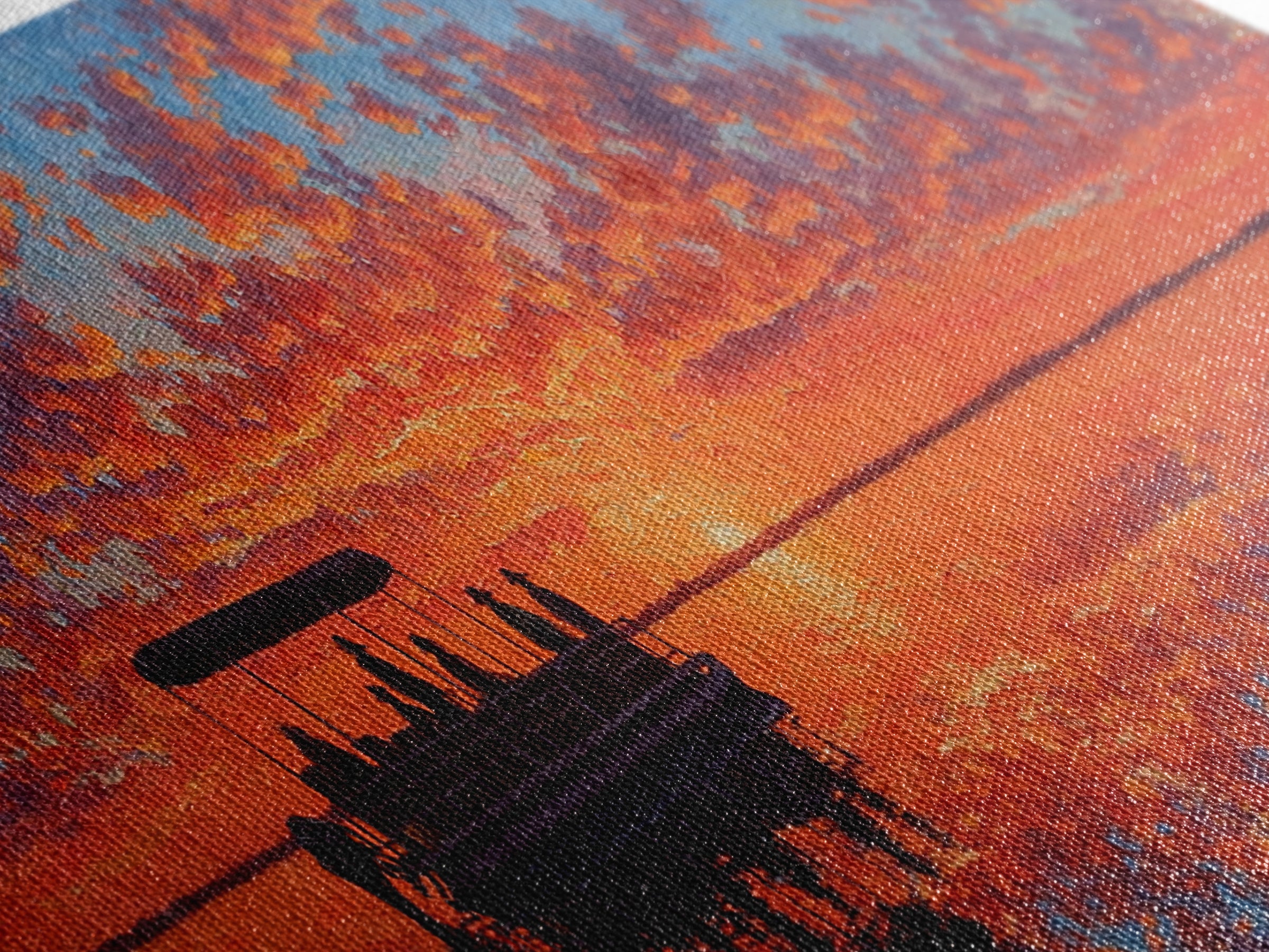 Pontoon Boat On Fiery Sunset Lake Wall Art, Orange Seascape Canvas Print, Nature Decor, Large Landscape Art, Gift For Her