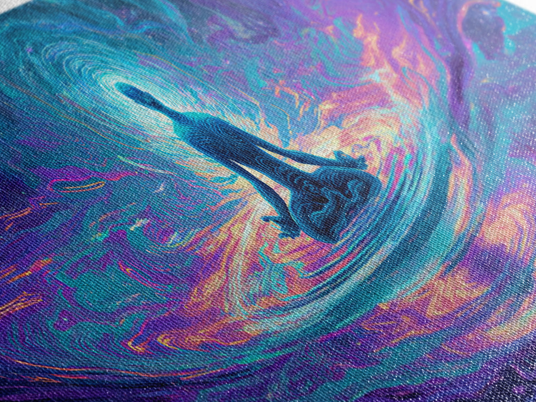 Meditating Figure Cosmic Water Wall Art, Spiritual Celestial Canvas Print, Psychedelic Zen Decor For Yoga Studio Or Meditation Room