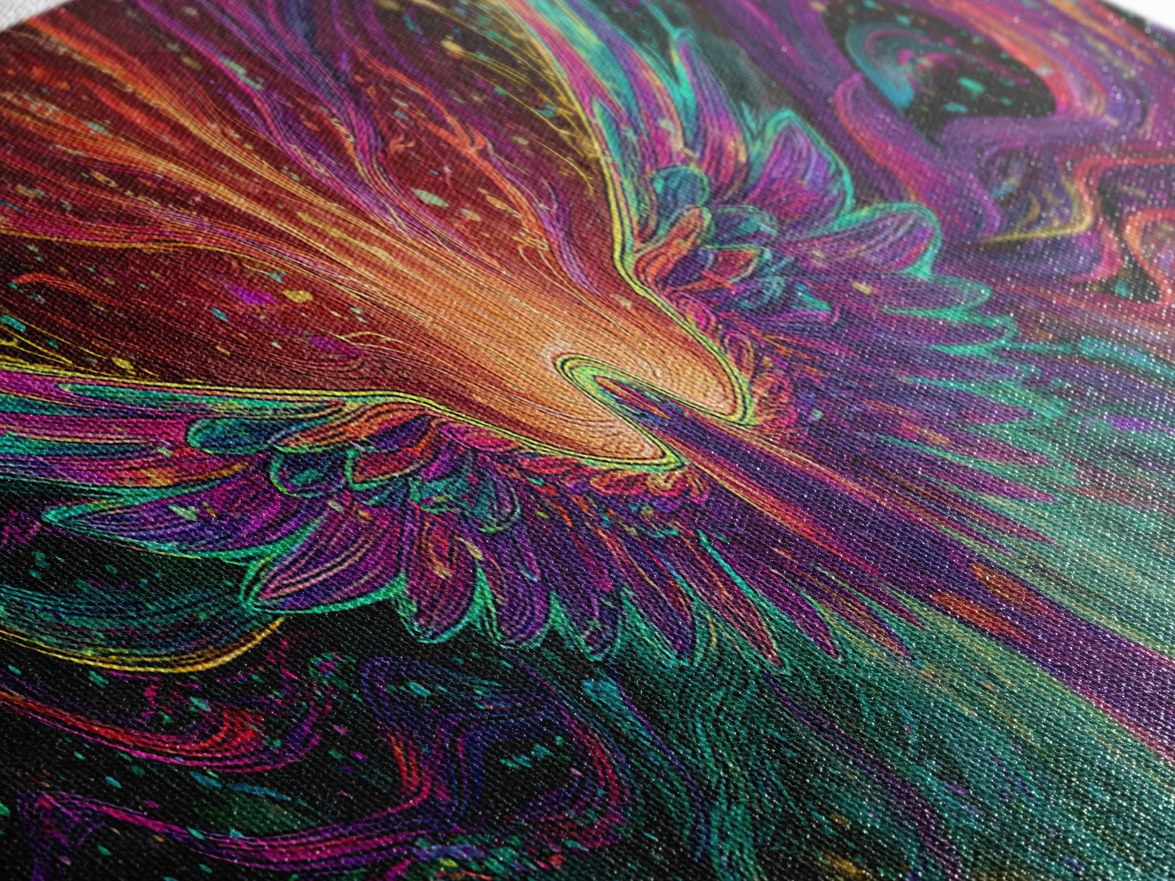 Fiery Rainbow Phoenix Canvas Print, Colorful Fantasy Bird Wall Art, Mythical Creature Decor, Magical Living Room Art, Unique Gift