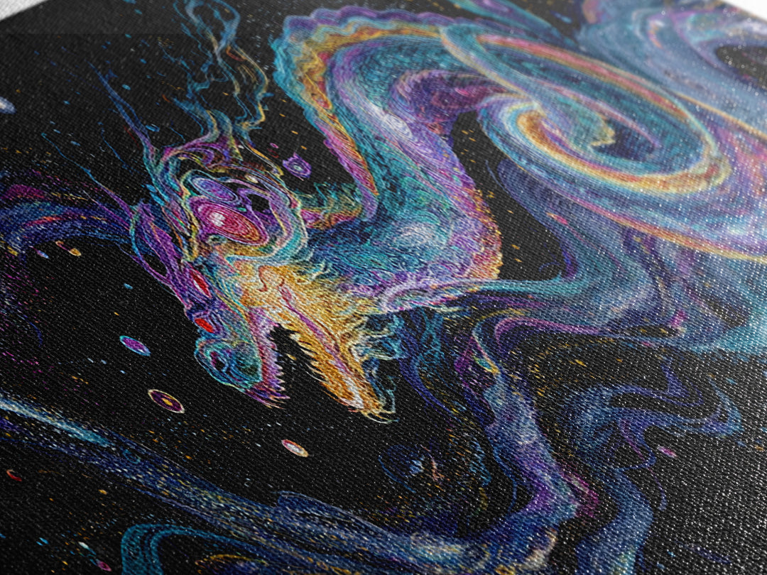 Cosmic Dragon Serpent Swimming Through Galaxies Wall Art, Fantasy Space Canvas Print For Gamer Room Decor And Gift For Him