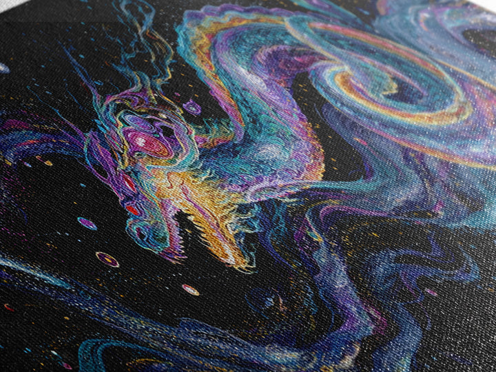 Cosmic Dragon Serpent Swimming Through Galaxies Wall Art, Fantasy Space Canvas Print For Gamer Room Decor And Gift For Him