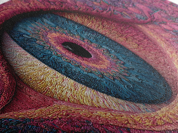 Psychedelic Blue Eye With Magenta Texture Wall Art, Surreal Canvas Print For Trippy Room Decor And Modern Statement Artwork