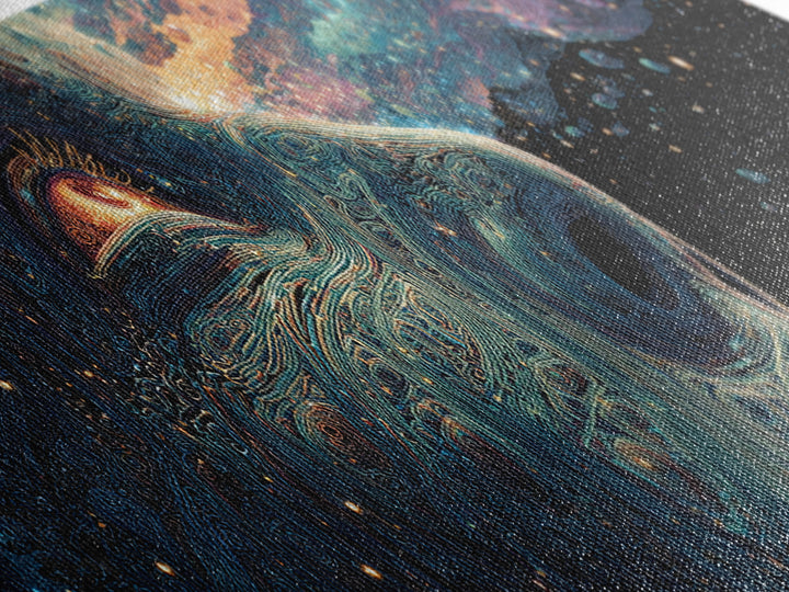 Cosmic Wolf Portrait With Galaxy Eye Wall Art, Large Panoramic Psychedelic Animal Canvas, Space Decor, Celestial Gift For Him