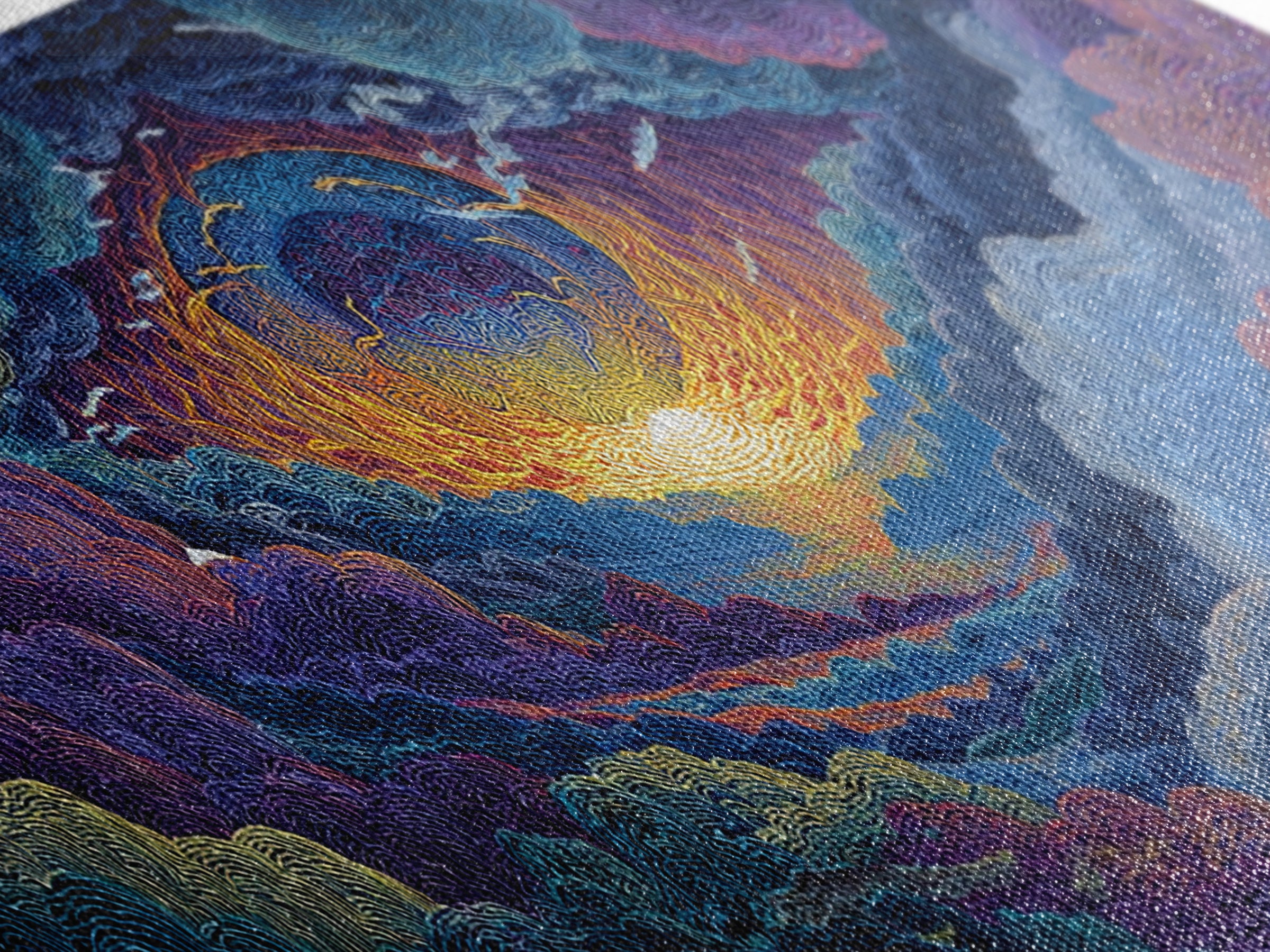 Textured Celestial Eye Sunset Wall Art, Cosmic Abstract Landscape Canvas, Colorful Spiritual Decor, Large Statement Art Print