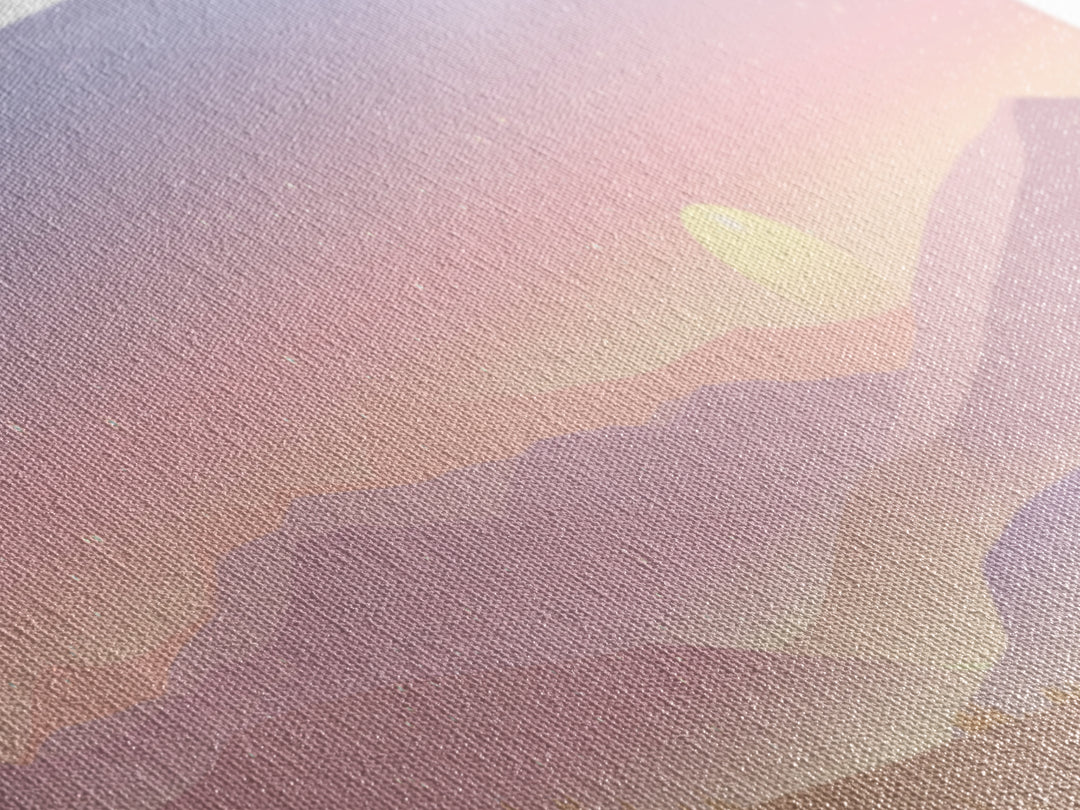 Pastel Mountain Moon Wall Art, Minimalist Sunset Landscape, Celestial Nursery Print, Calming Soft Pink Bedroom Home Decor Gift