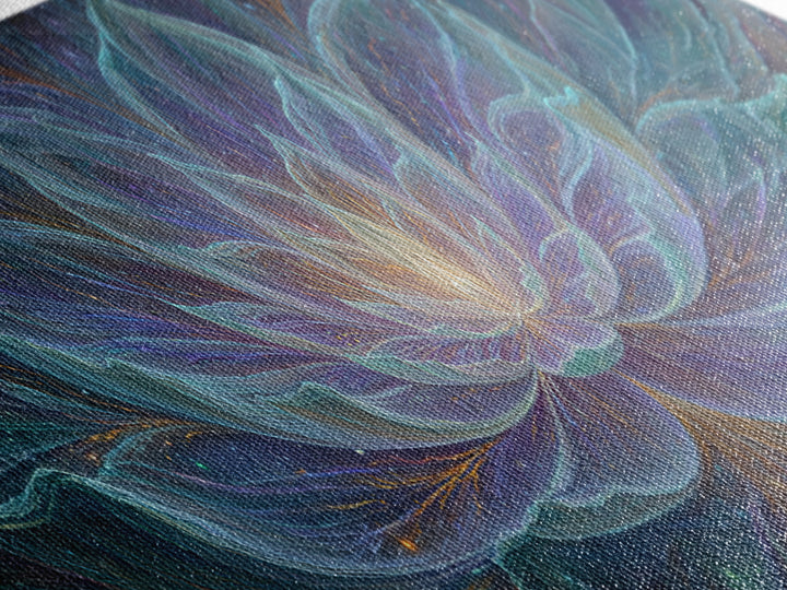 Luminous Cosmic Lotus Canvas Print, Celestial Flower, Meditation Room Art, Spiritual Wall Decor, Yoga Studio Decor Gift Idea