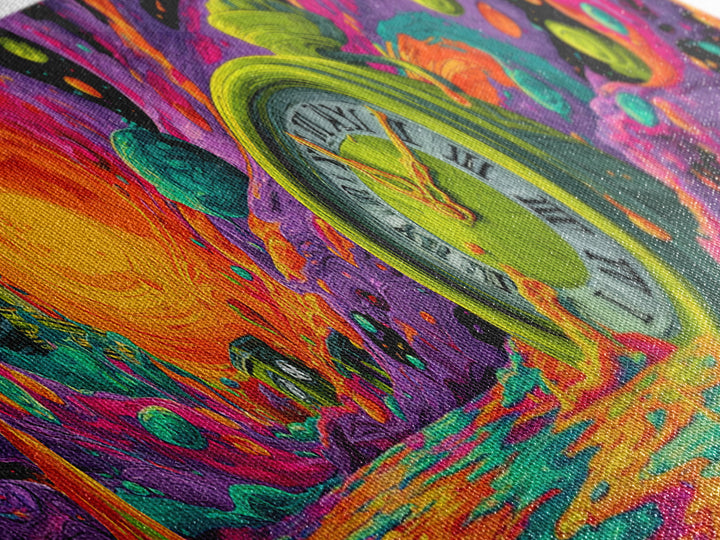 Melting Clock Alien Planet Wall Art, Surreal Psychedelic Landscape Print, Colorful Fantasy Decor, Statement Canvas Print