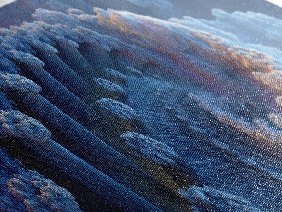 Blue Fractal Ocean Wave And Frozen Spiral Canvas Print, Abstract Seascape Wall Art For Modern Coastal Living Room Home Decor