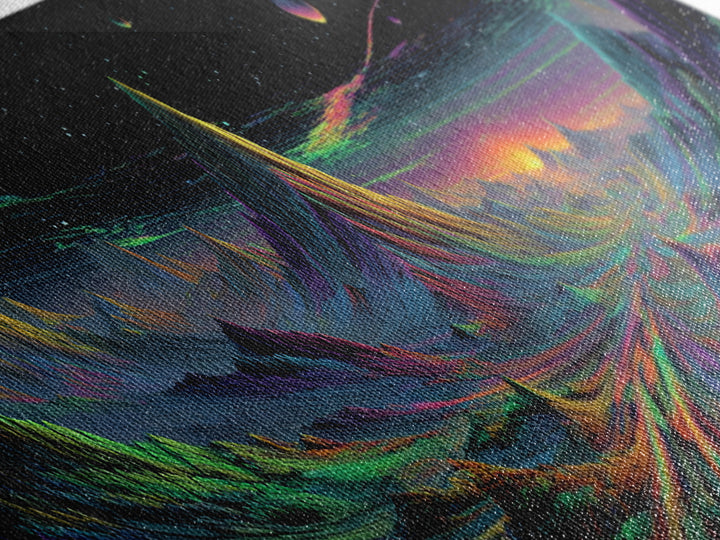Alien Mountain Road Under Stars Wall Art, Psychedelic Space Landscape, Sci Fi Decor, Panoramic Canvas, Vaporwave Gamer Room Print