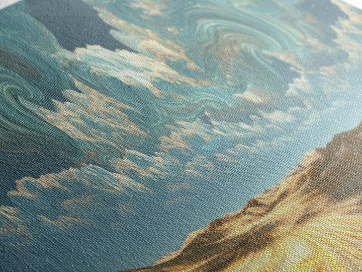 Surreal Golden Desert Under Swirling Clouds Canvas Print, Panoramic Landscape Wall Art For Modern Living Room Decor, Housewarming Gift
