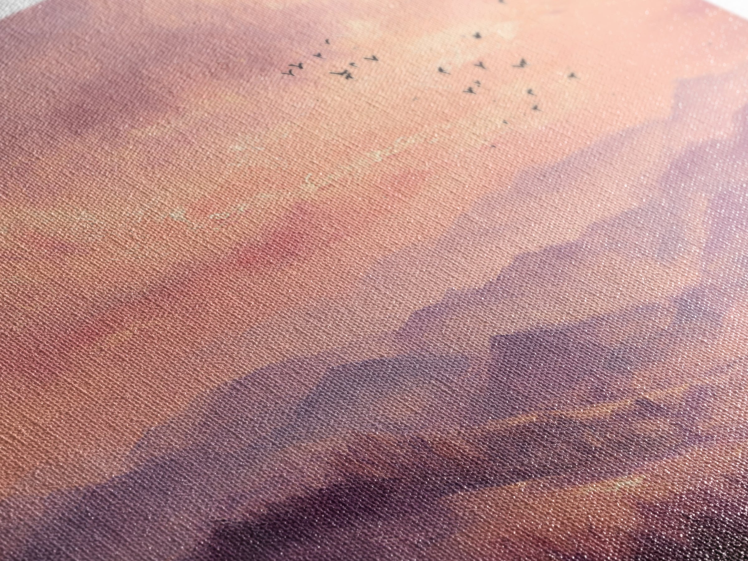 Misty Pink Mountain Landscape Wall Art, Romantic Sunrise Canvas Print, Large Horizontal Living Room Decor, Nature Gift Print