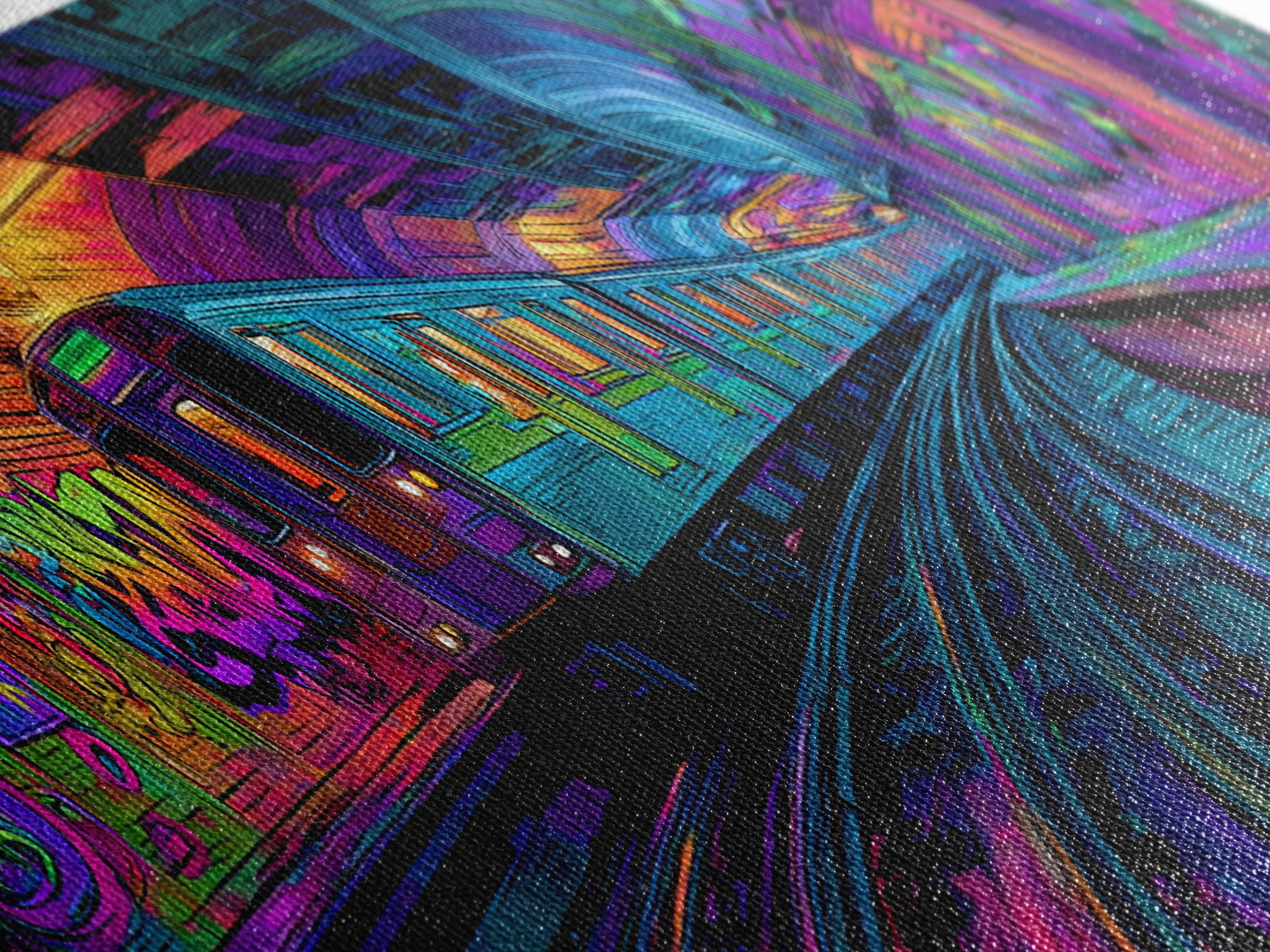 Neon Graffiti Subway Canvas Print, Urban Street Art Train, Cyberpunk Wall Decor, Gaming Room Art, Modern Wall Art Gift For Him