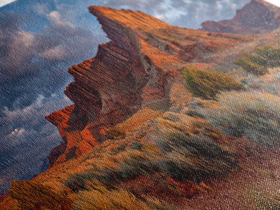 Red Rock Desert Mesa At Sunset Wall Art, Panoramic Southwestern Landscape Canvas, Rustic Home Decor, Large Living Room Print