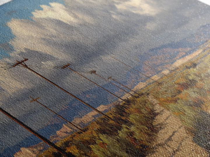 Desert Telephone Poles And Storm Clouds Wall Art, Western Landscape Canvas, Rustic Southwest Decor, Panoramic Print For Living Room