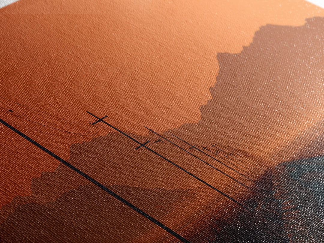 Orange Desert Road With Utility Poles, Southwestern Wall Art, Desert Canvas Print, Modern Rustic Decor, Western Wall Decor