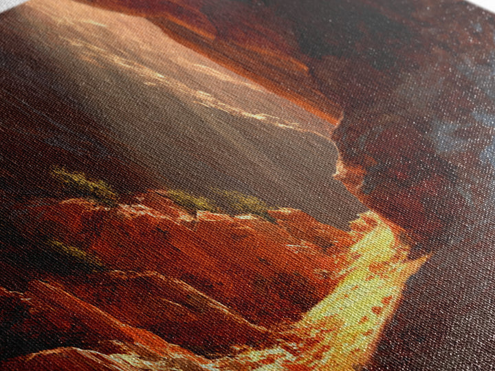 Sunlit Red Rock Desert Canyon Wall Art, Southwestern Landscape Canvas Print, Rustic Arizona Decor, Warm Nature Wall Decor