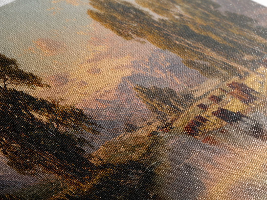 Pastoral River Cattle Valley Wall Art, Mountain Ranch Landscape Canvas, Western Farmhouse Print, Rustic Home Decor, Large Living Room Decor