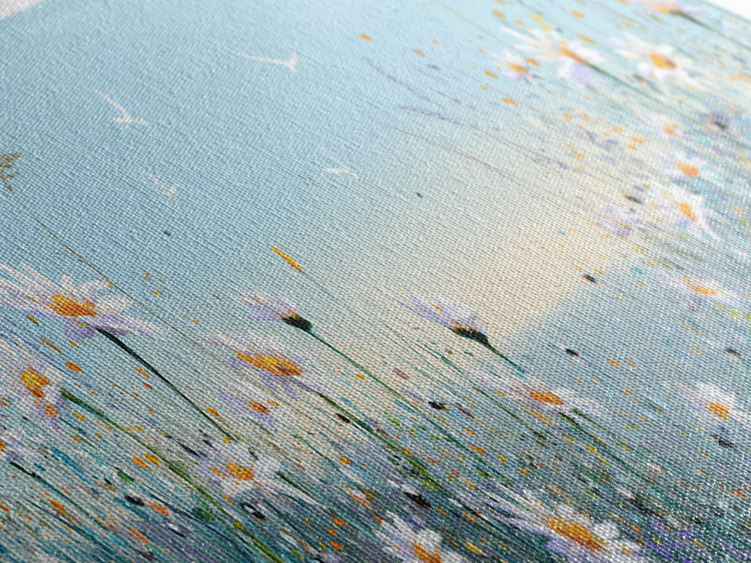 Blue Daisy Meadow Wall Art, Coastal Wildflower Canvas Print, Serene Nature Decor, Nursery Bedroom Art, Housewarming Gift