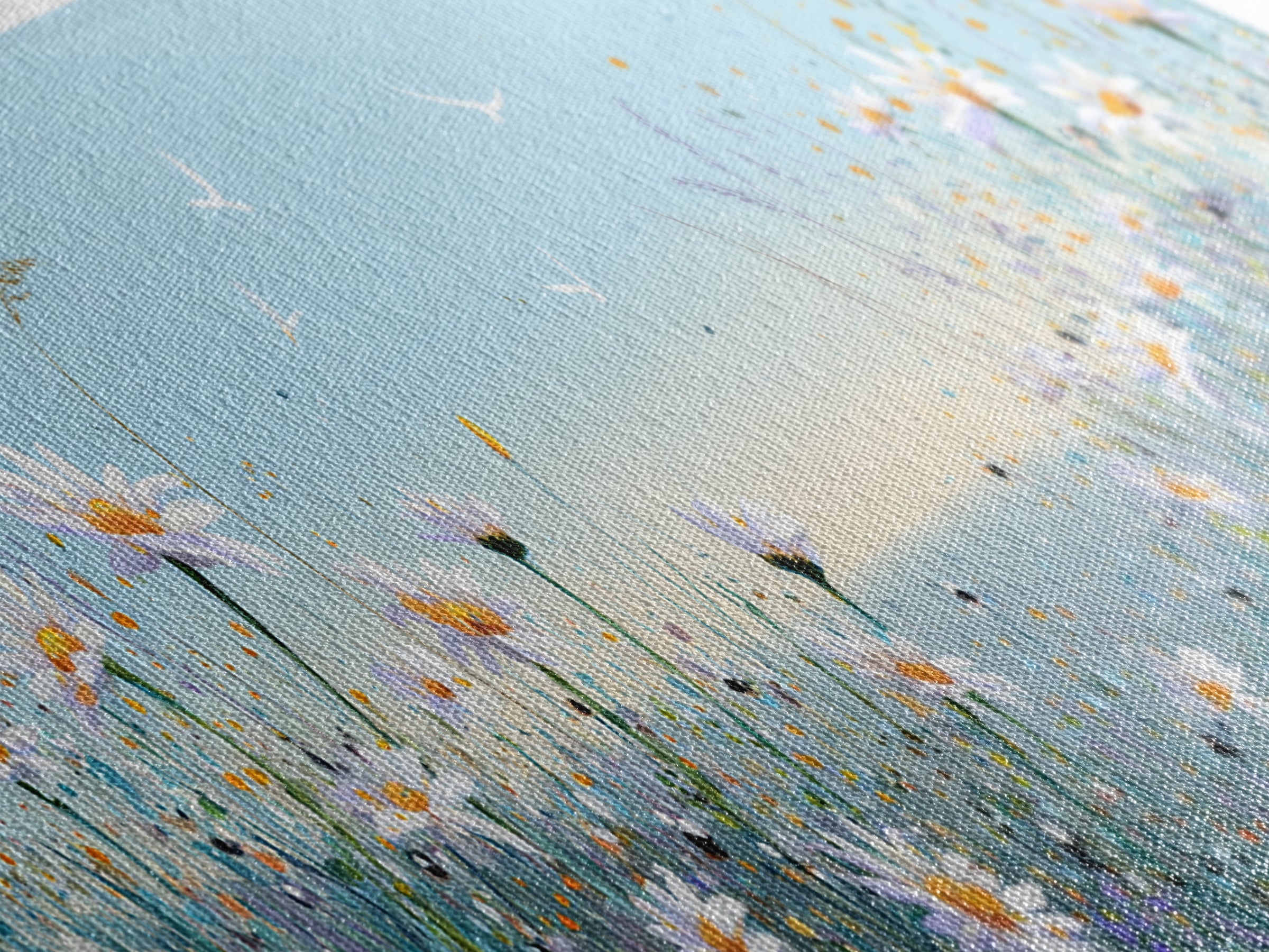 Blue Daisy Meadow Wall Art, Coastal Wildflower Canvas Print, Serene Nature Decor, Nursery Bedroom Art, Housewarming Gift