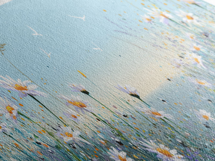 Blue Daisy Meadow Wall Art, Coastal Wildflower Canvas Print, Serene Nature Decor, Nursery Bedroom Art, Housewarming Gift