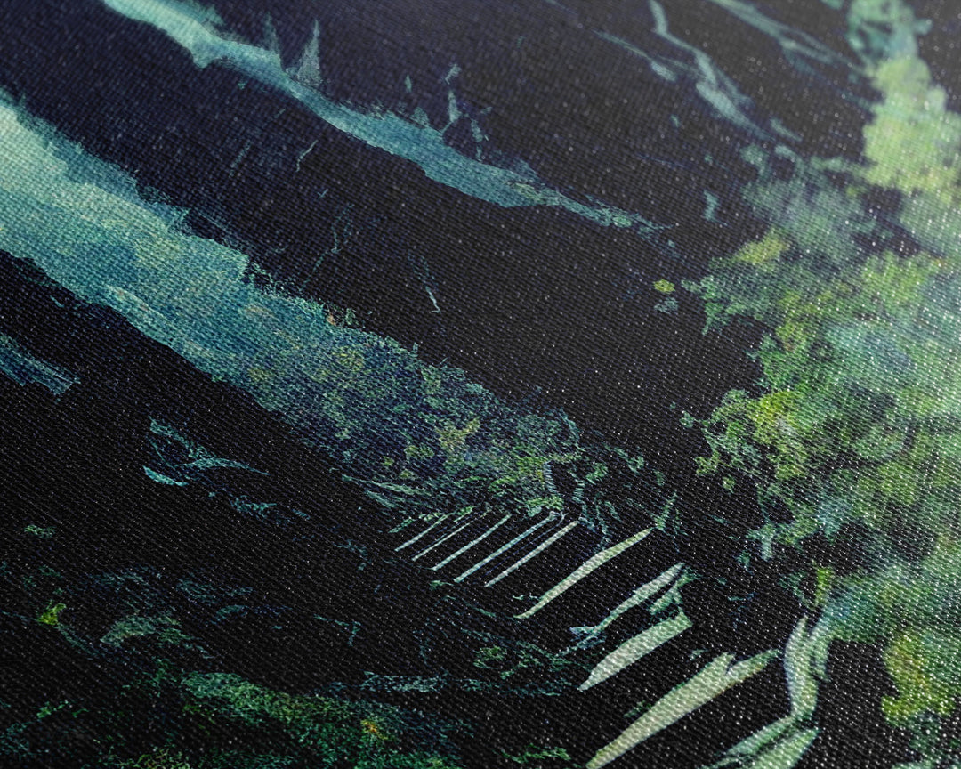 Fantasy Forest with Temple Steps, Wall Decor, Ready To Hang Framed Canvas Print, Oversize Wall Art