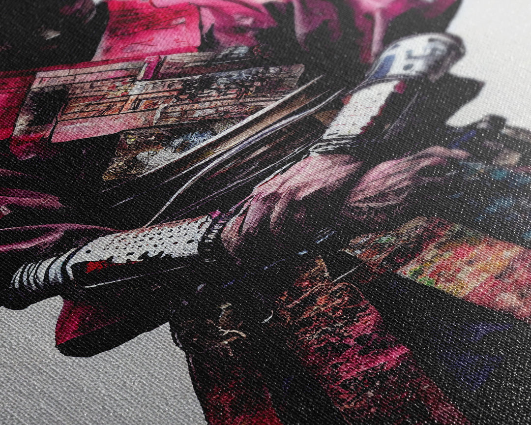 Portrait of a Cyberpunk Samurai with Cybernetic augments, Framed Canvas Print, Ready To Hang Framed Wall Art