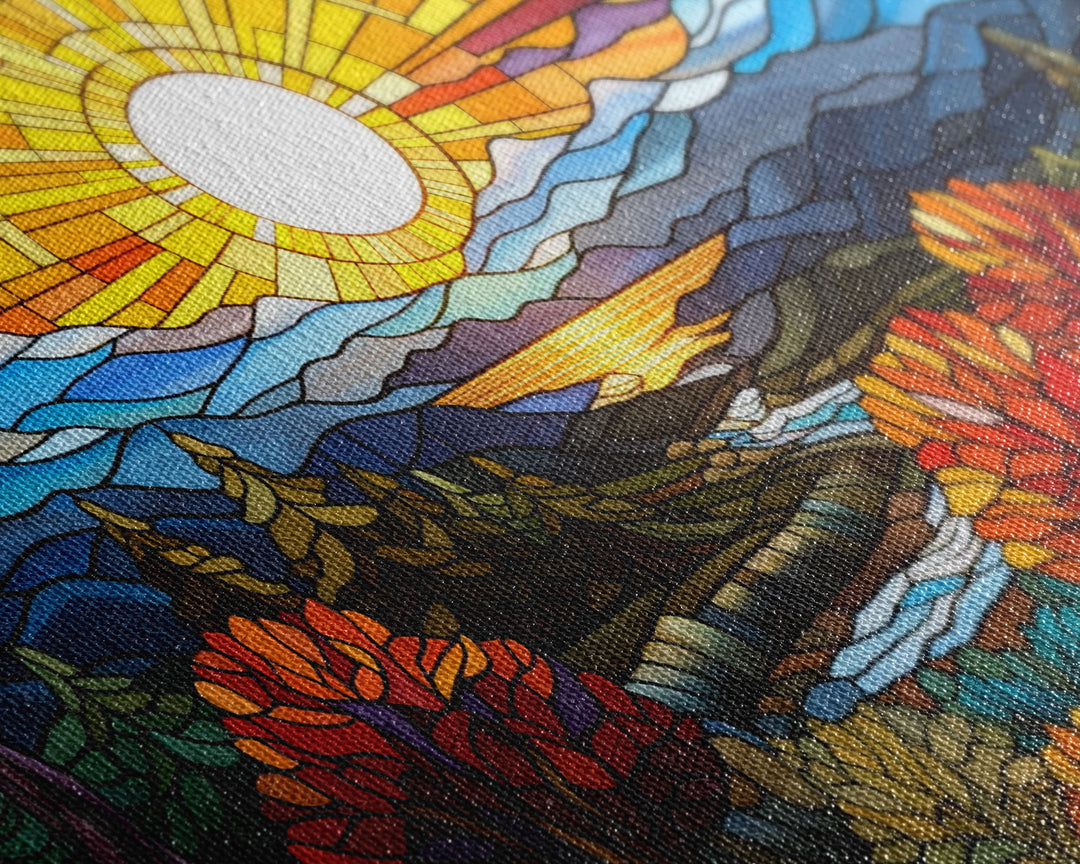 Stained Glass Wall Art, Abstract Wall Print, Sunset Art, Canvas Print, Wall Hanging, Panoramic Art, Bookshelf Decor, New Home Gift Ideas