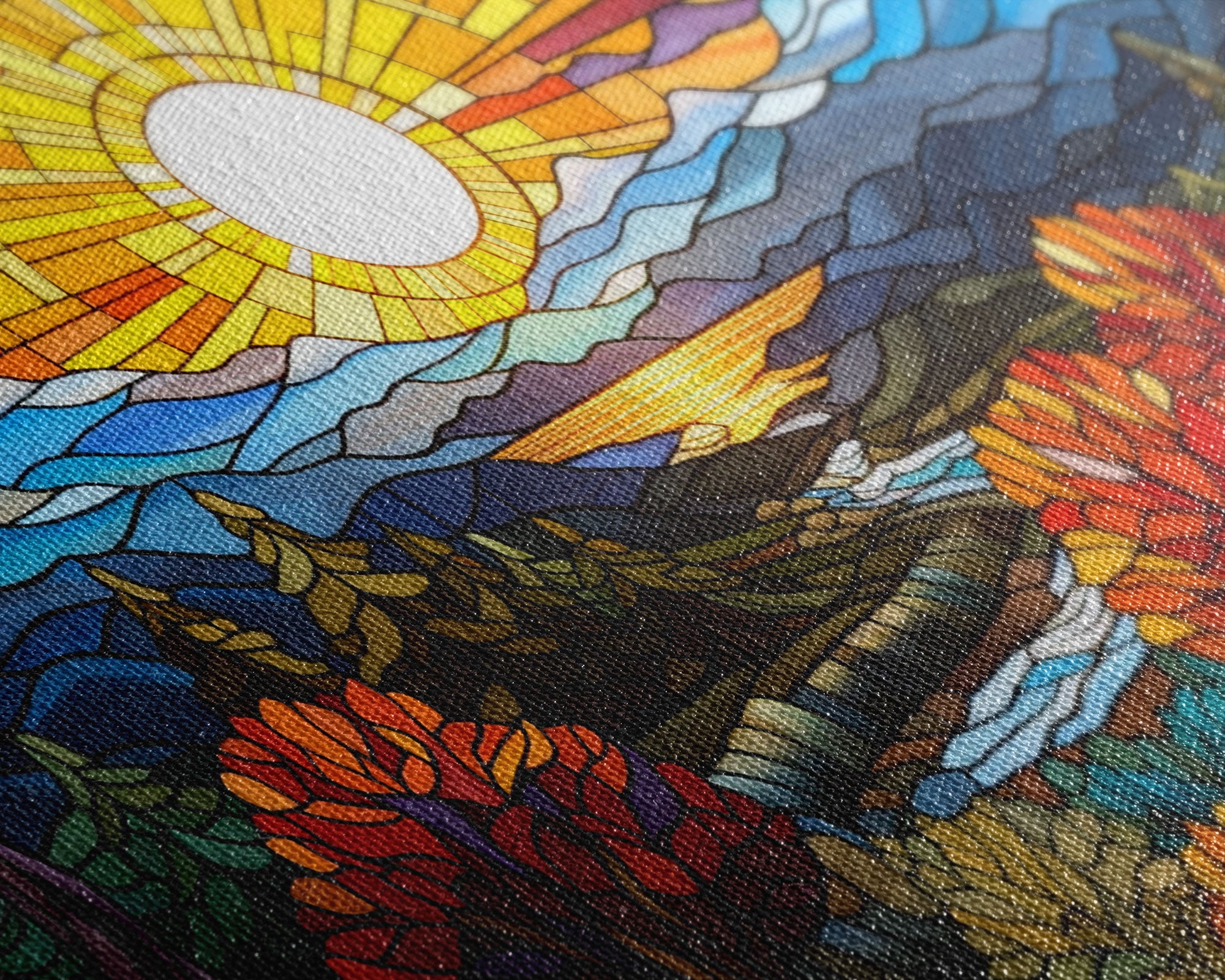 Stained Glass Wall Art, Abstract Wall Print, Sunset Art, Canvas Print, Wall Hanging, Panoramic Art, Bookshelf Decor, New Home Gift Ideas