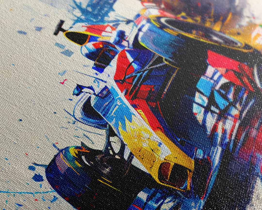 Graffiti Art, Formula One, F1 Race  Car Splatter Paint Art, Framed Canvas Print