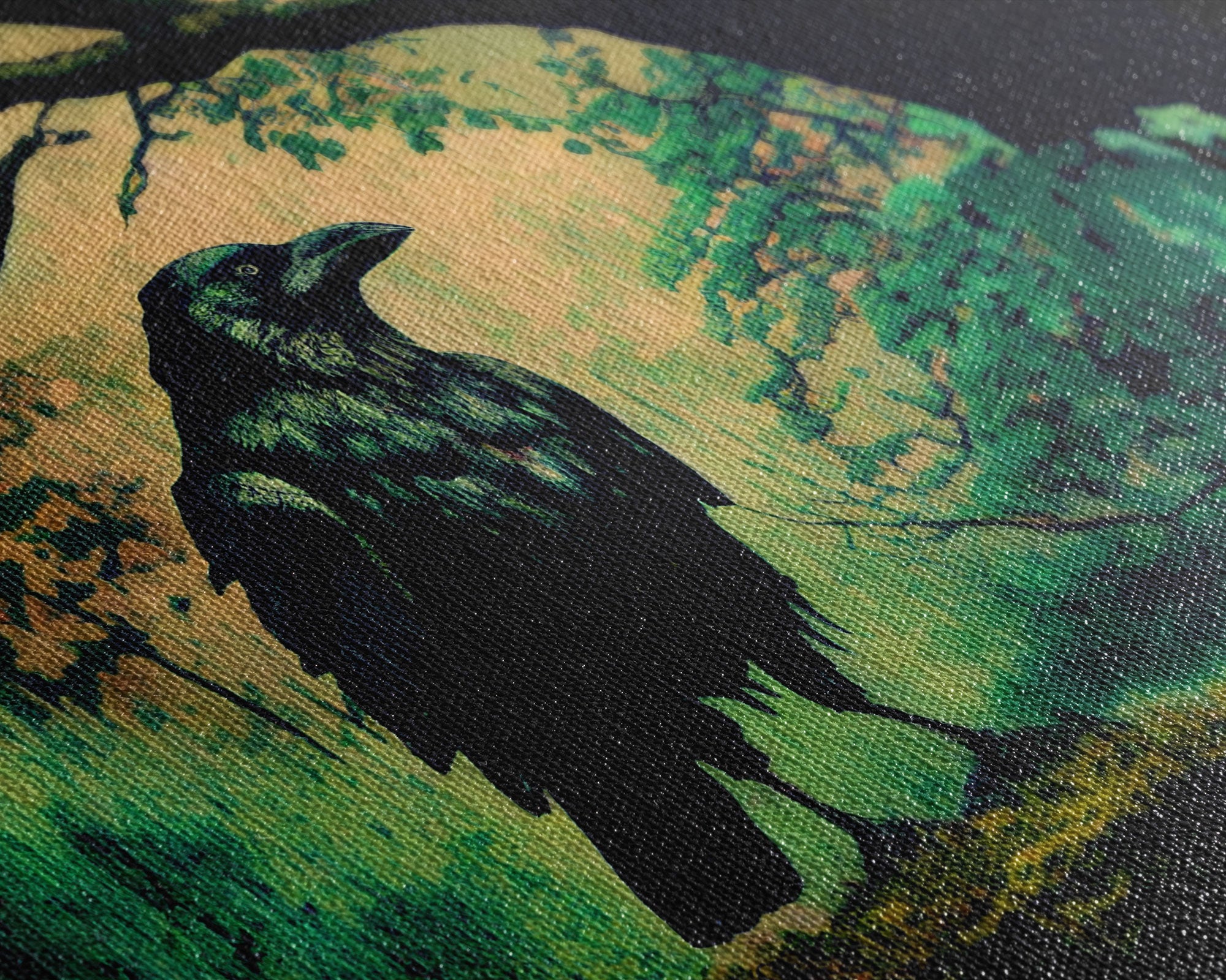 Raven Art Print, Framed Canvas Art, Black Bird, Crow Art