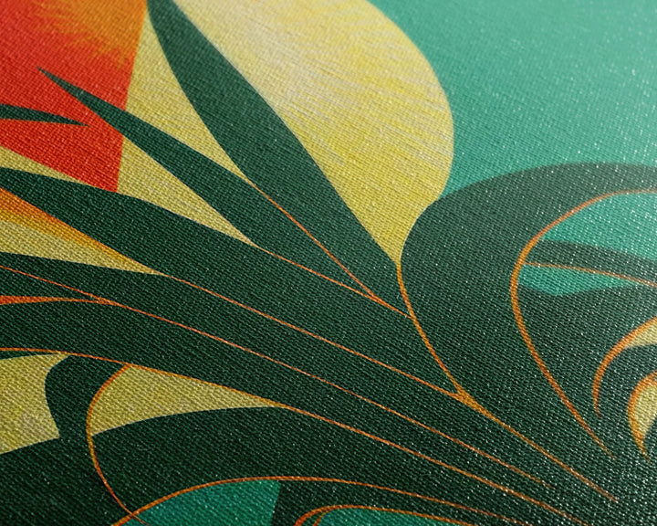 Midcentury Style Art Deco Palm Leaf, Framed Canvas Print, Framed Art, Wall Decor, Palm Tree, Tropical Art, green and gold art