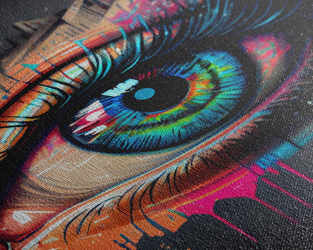 Vibrant Graffiti Style Eye Wall Art Canvas Print - Street Art Inspired Graphic Illustration Artwork