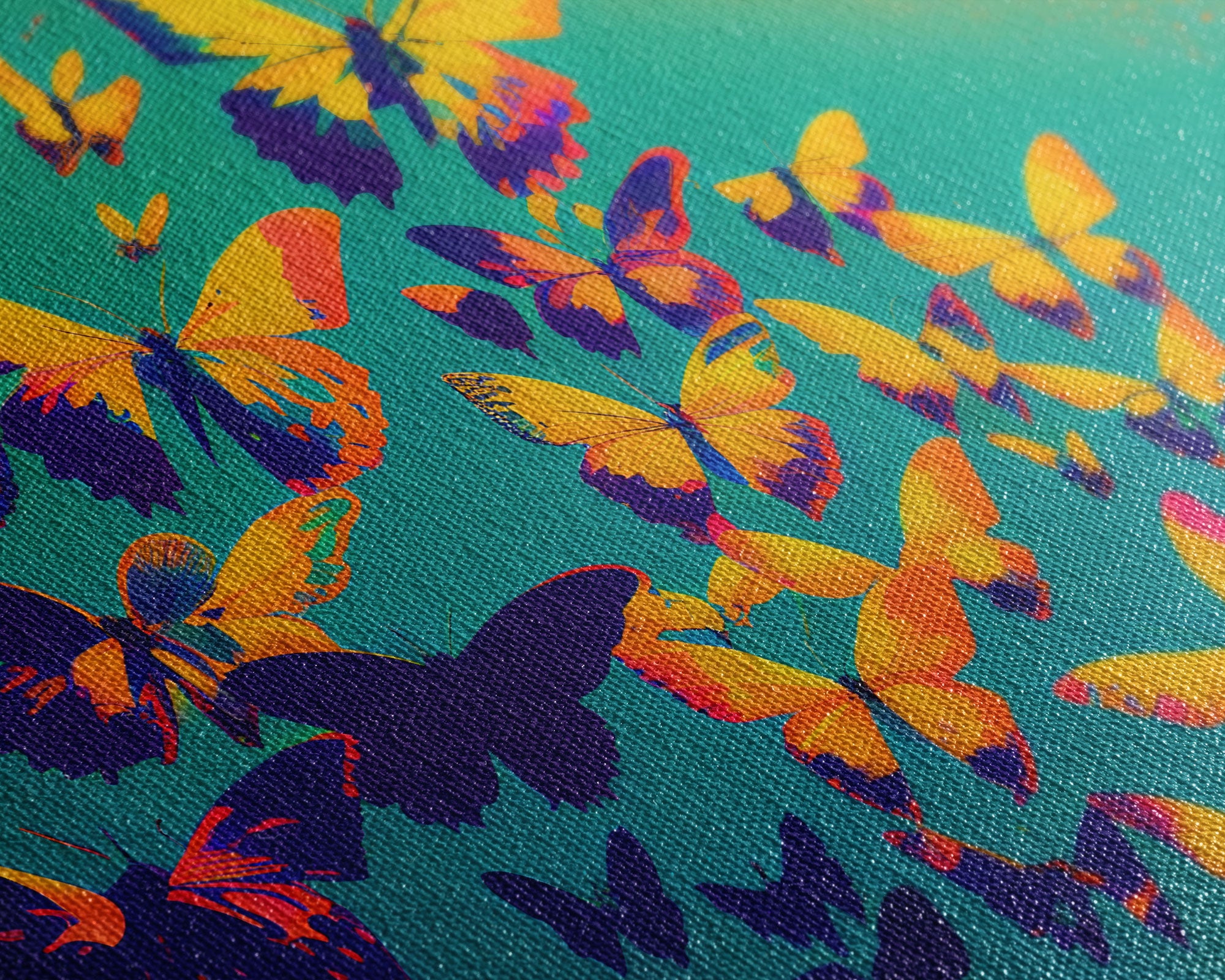 Synthwave Tangerine butterflies, beautiful butterfly art, framed canvas print, framed wall art