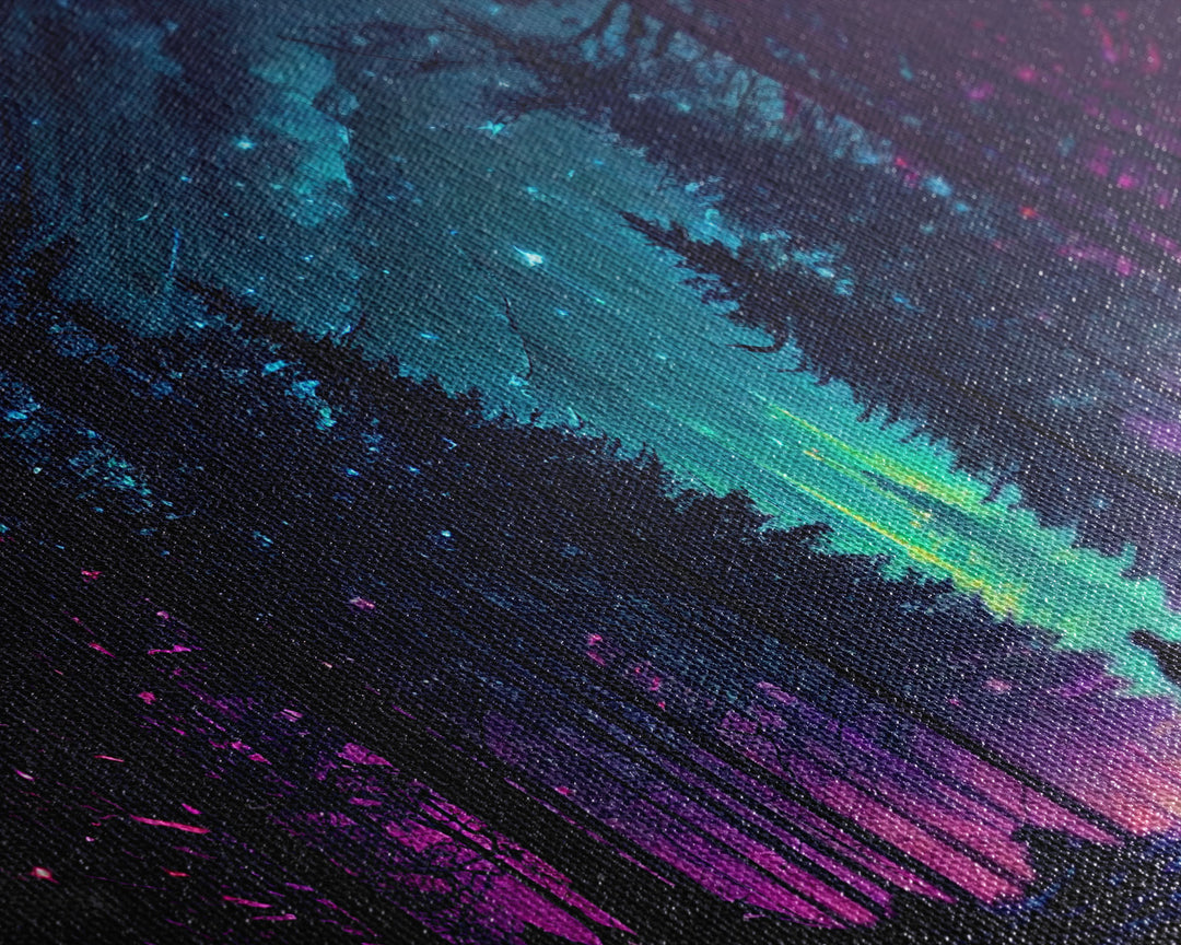 Contemplating the stars, vaporwave aesthetic, forest art, starry night, framed canvas print