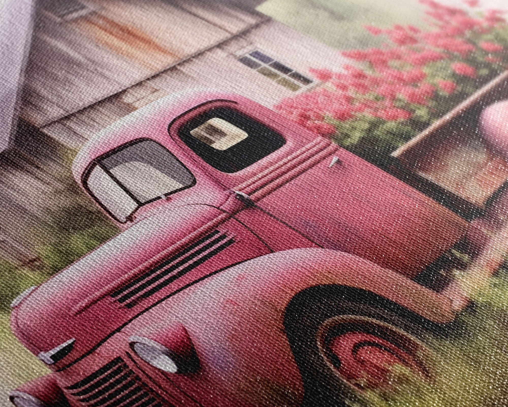 Old Pink Truck Used As a Flower Bed, Framed Canvas Print Or Poster, Rustic Farmhouse Decor, Primitive Art, Country Home Art