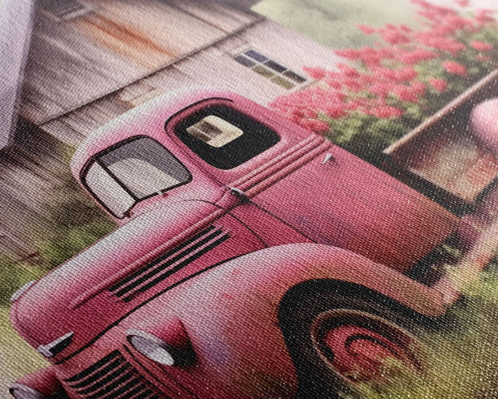 Old Pink Truck Used As a Flower Bed, Framed Canvas Print Or Poster, Rustic Farmhouse Decor, Primitive Art, Country Home Art