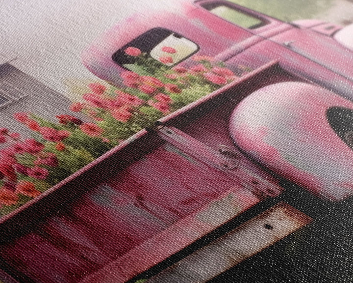 Old Pink Truck Used As a Flower Bed, Framed Canvas Print Or Poster, Rustic Farmhouse Decor, Primitive Art, Country Home Art