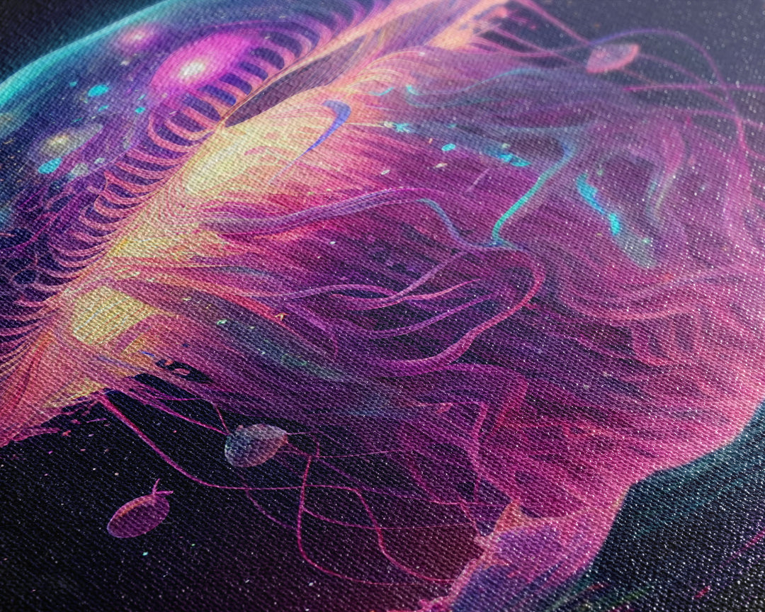 The Cosmic Jellyfish, Under The Sea Galaxy Art Mashup, Framed Canvas Print